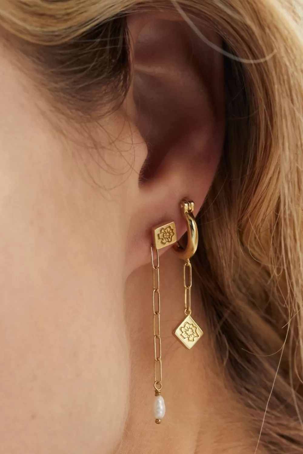 Dames Anna Nina Sieraden>Anna+Nina Gold Plated Dangling Treasure Oorbellen Set