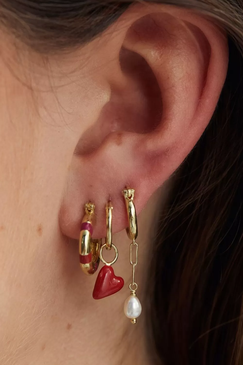 Dames Anna Nina Sieraden>Anna+Nina Gold Plated Single Heart Beat Oorbel
