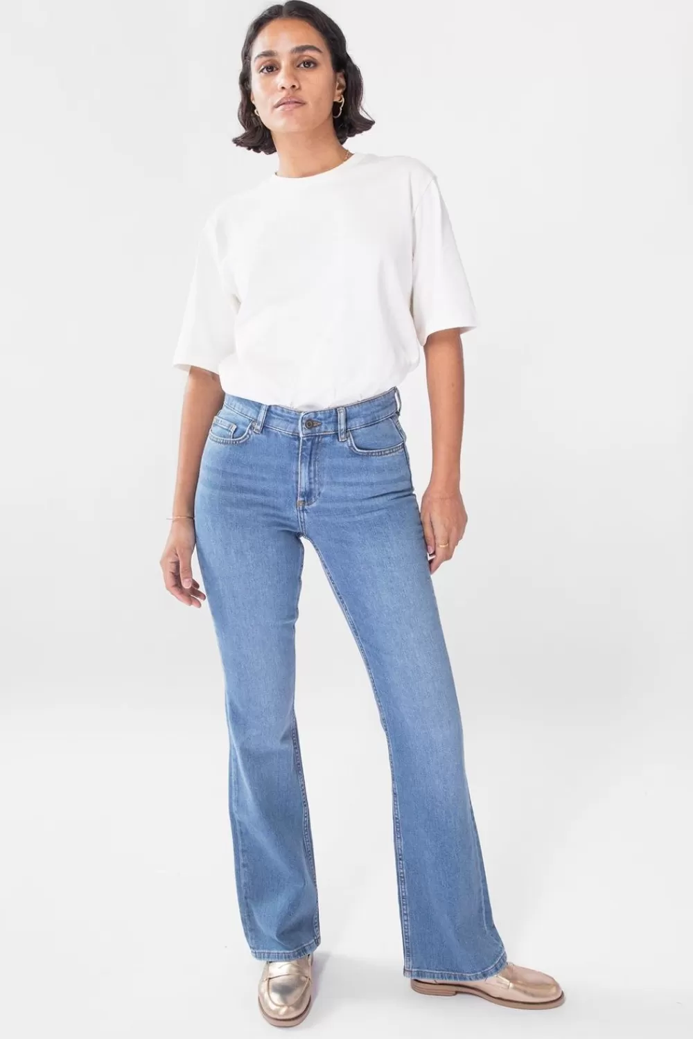 Dames Sissy-Boy Broeken>Baltimore Washed Blue Mid Waist Bootcut Jeans