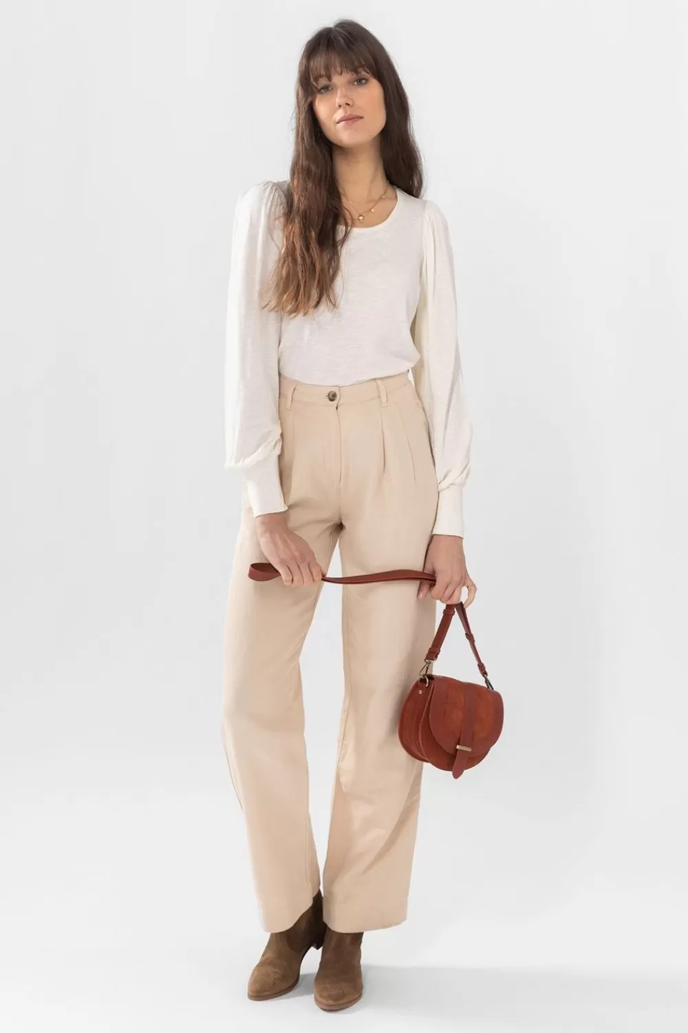 Dames Sissy-Boy Broeken>Beige Katoenen Wide Leg Broek
