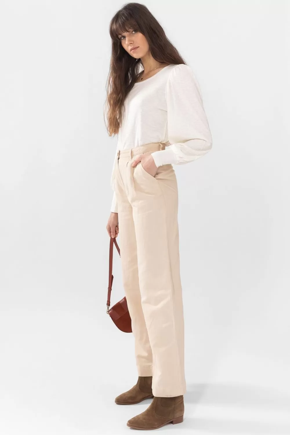 Dames Sissy-Boy Broeken>Beige Katoenen Wide Leg Broek