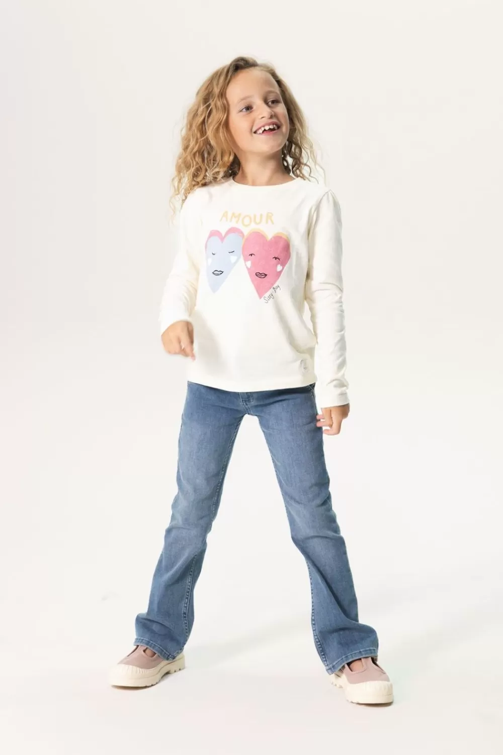 Kids Sissy-Boy T-Shirts En Tops>Beige Longsleeve T-Shirt Met Amour Print