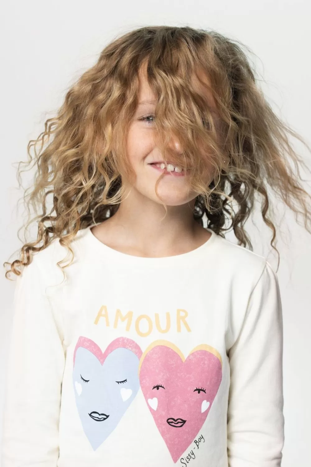 Kids Sissy-Boy T-Shirts En Tops>Beige Longsleeve T-Shirt Met Amour Print