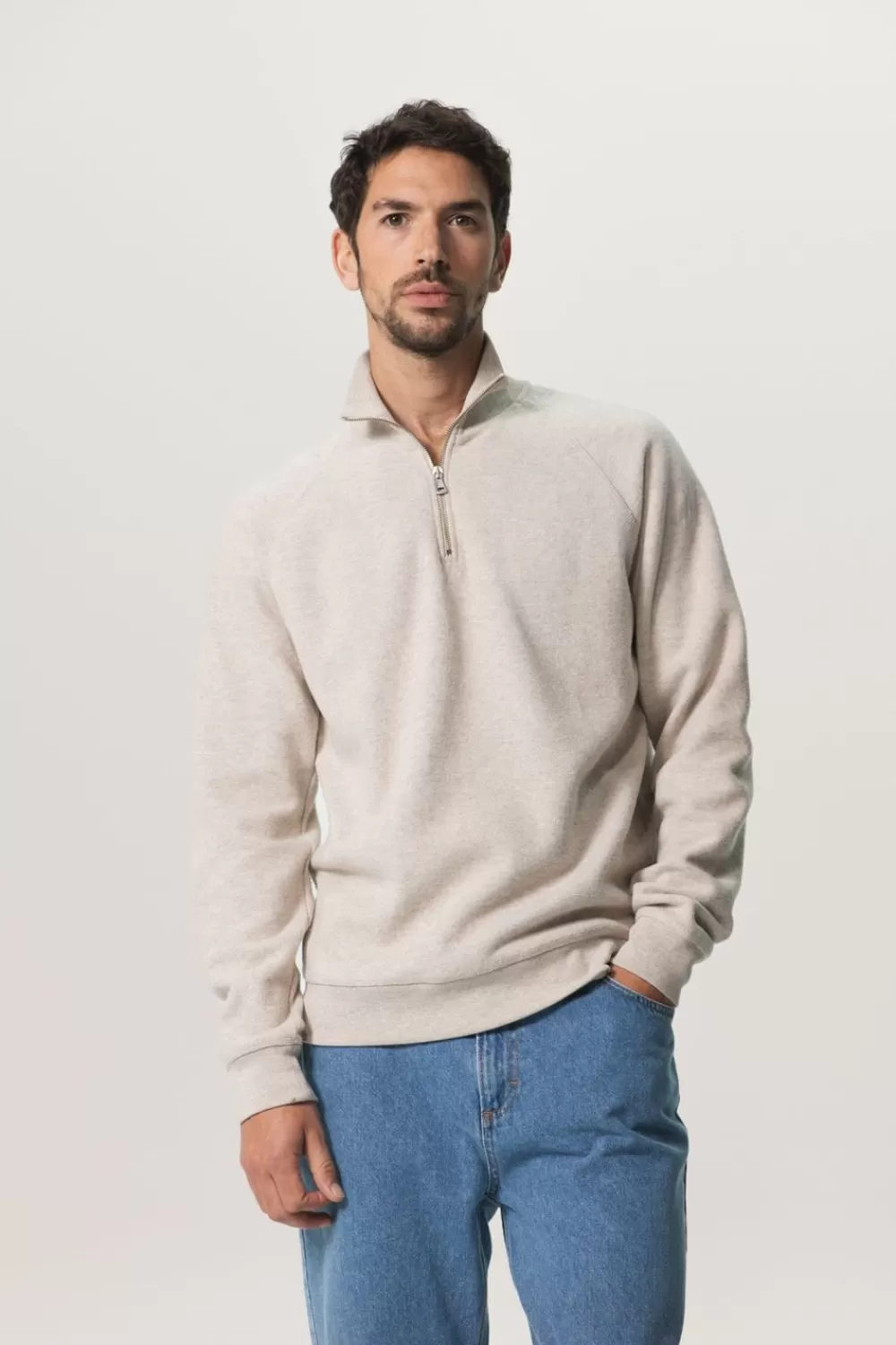 Heren Sissy-Boy Truien En Vesten>Beige Sweater Met Rits