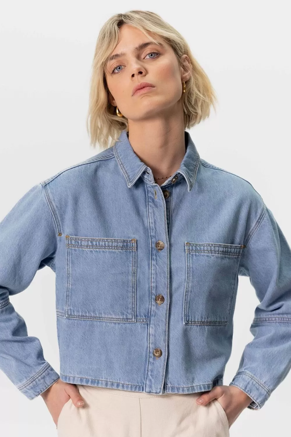 Dames Sissy-Boy Blazers, Jasjes & Gilets>Blauw Cropped Denim Jasje