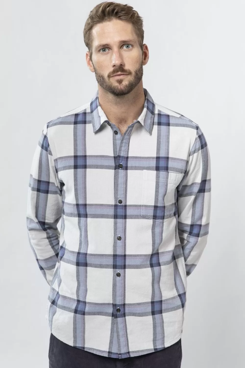 Heren Sissy-Boy Overhemden>Blauw Geruit Overhemd