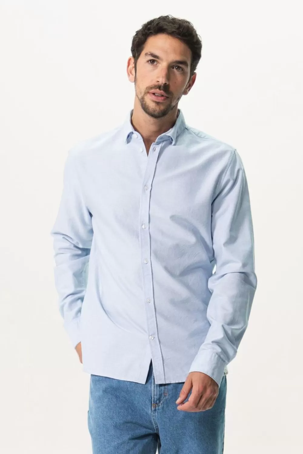 Heren Sissy-Boy Overhemden>Blauw Katoenen Oxford Overhemd