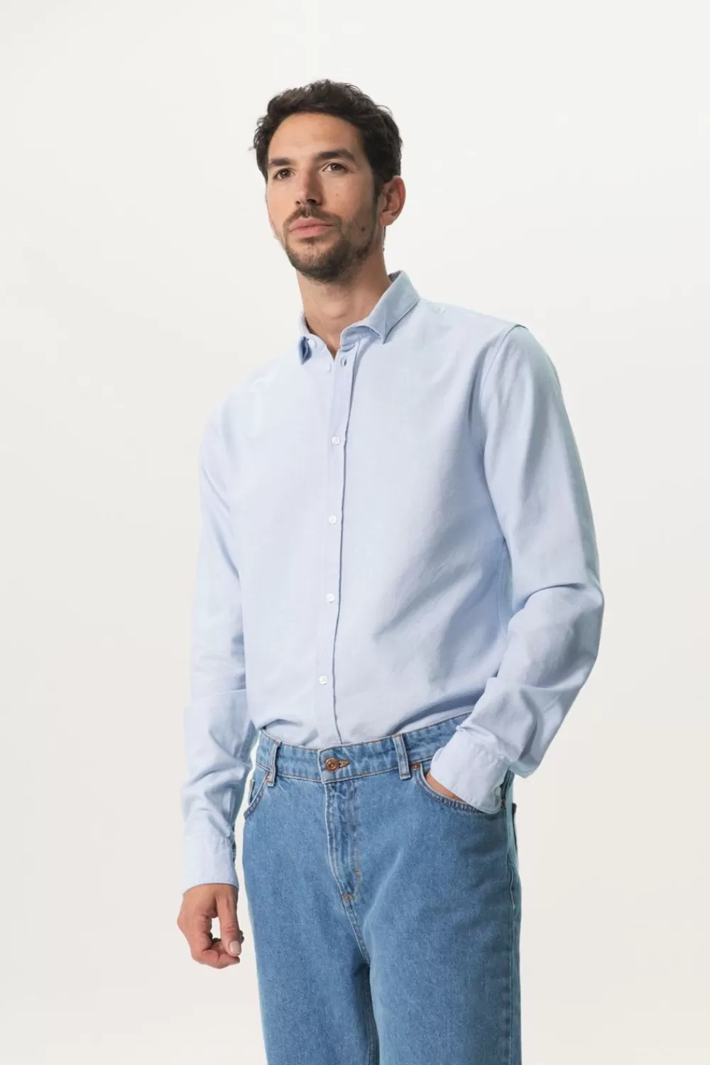Heren Sissy-Boy Overhemden>Blauw Katoenen Oxford Overhemd