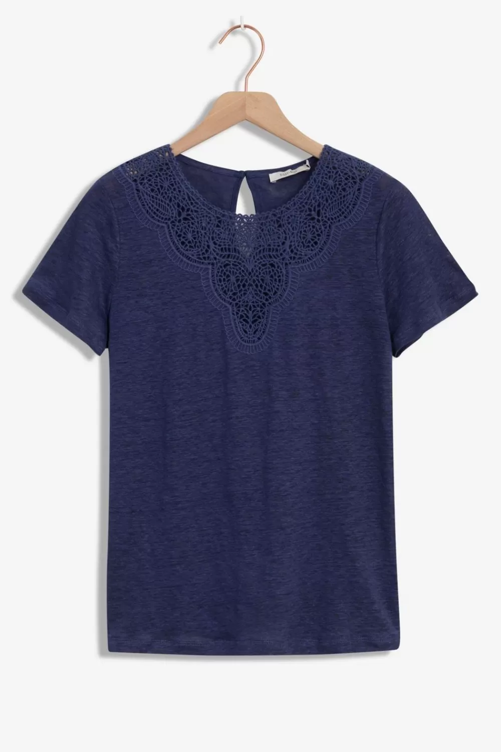 Dames Sissy-Boy T-Shirts En Tops>Blauw Linnen T-Shirt Met Borduursel