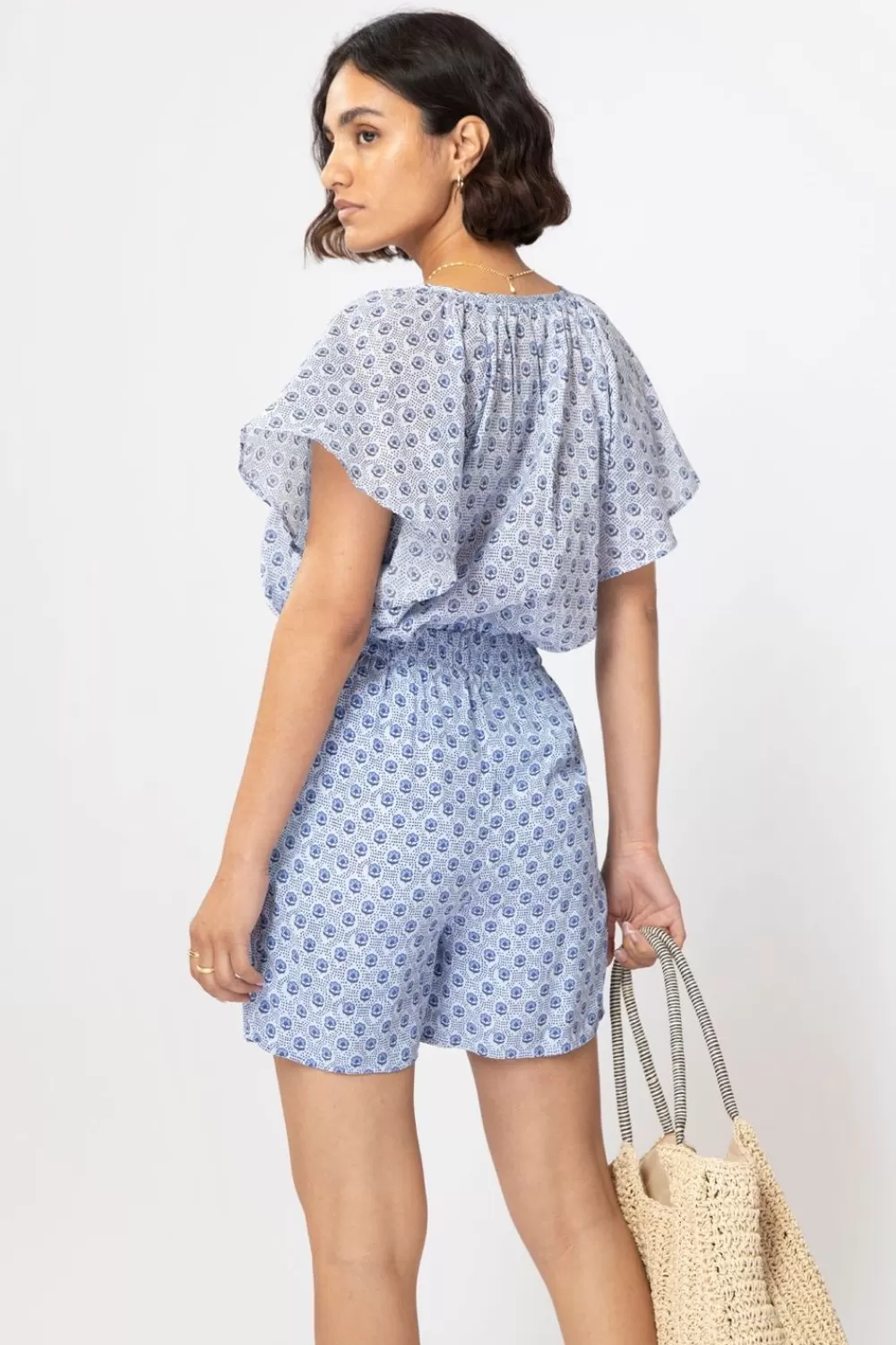 Dames Sissy-Boy Broeken>Blauwe Wijde Shorts Met Minimal Flower Print