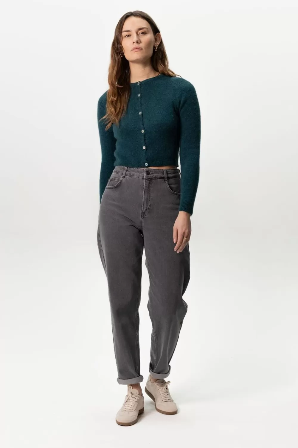 Dames Sissy-Boy Broeken>Bora Donkergrijze High Waist Tapered Jeans