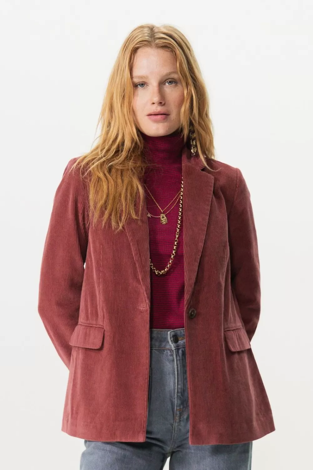 Dames Sissy-Boy Blazers, Jasjes & Gilets>Bordeauxrode Corduroy Blazer