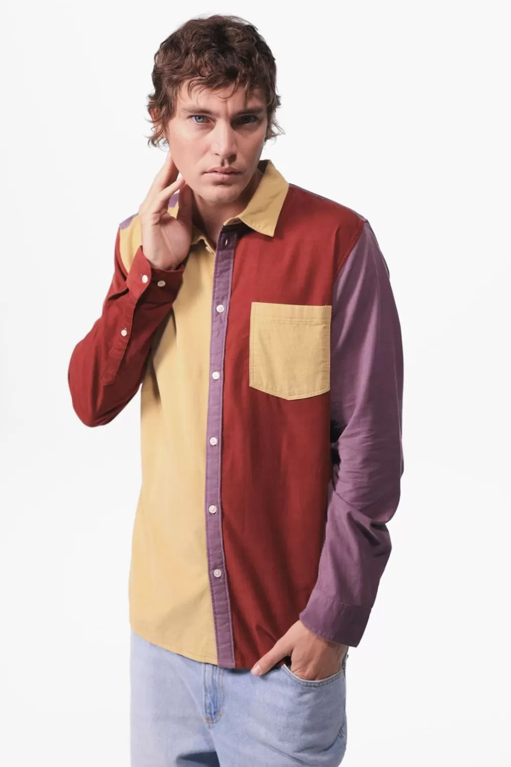 Heren Sissy-Boy Overhemden>Bordeauxrood Colourblock Overhemd