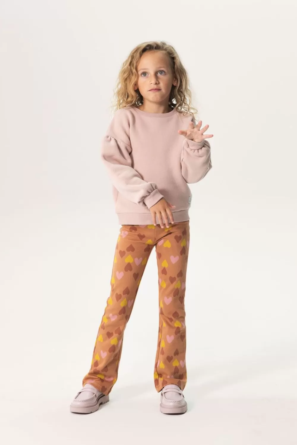 Kids Sissy-Boy Accessoires>Bruine Flared Legging Met Jaquard Gebreide Hartjes