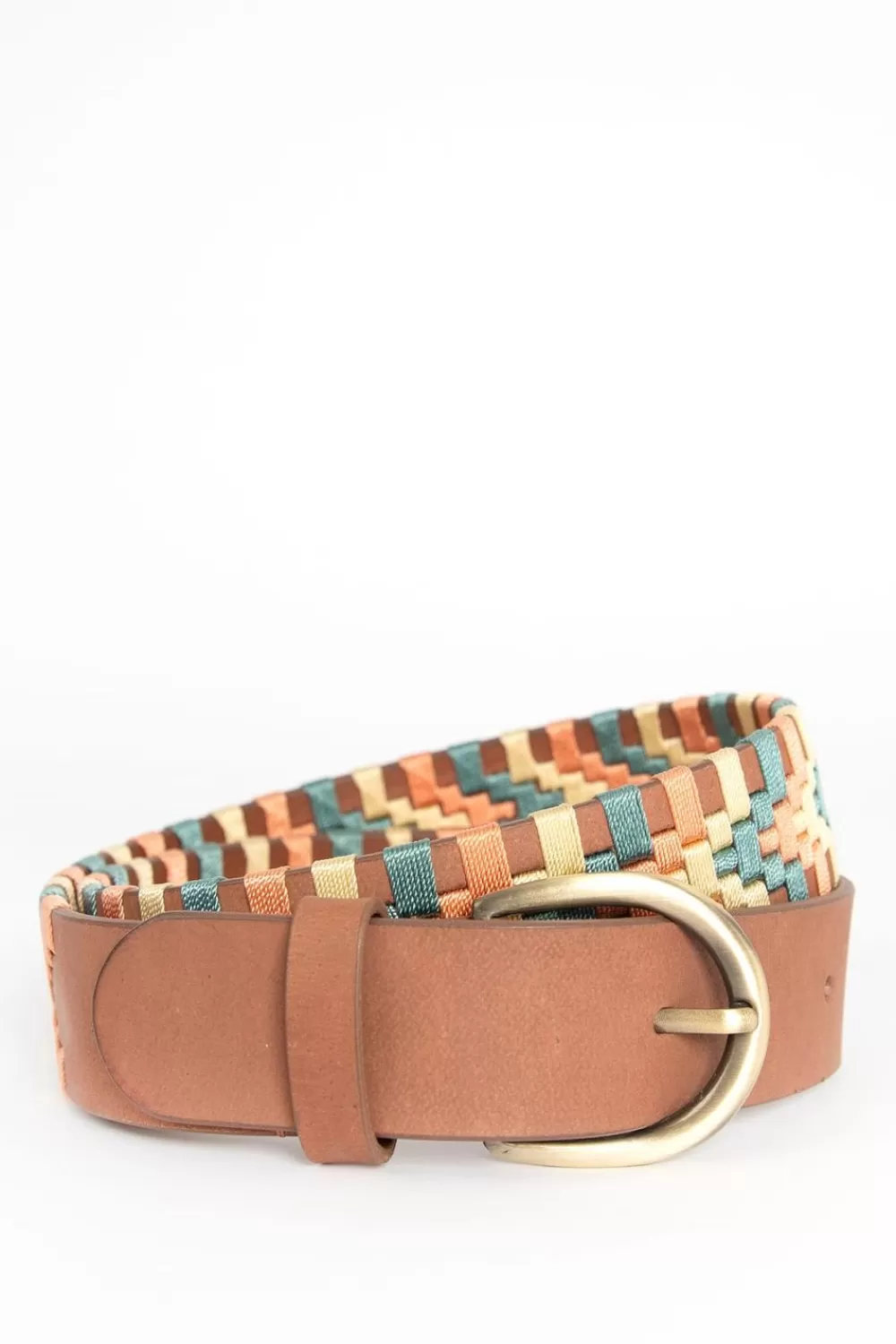 Dames Sissy-Boy Riemen>Bruine Leren Riem Met Multicolour Patroon