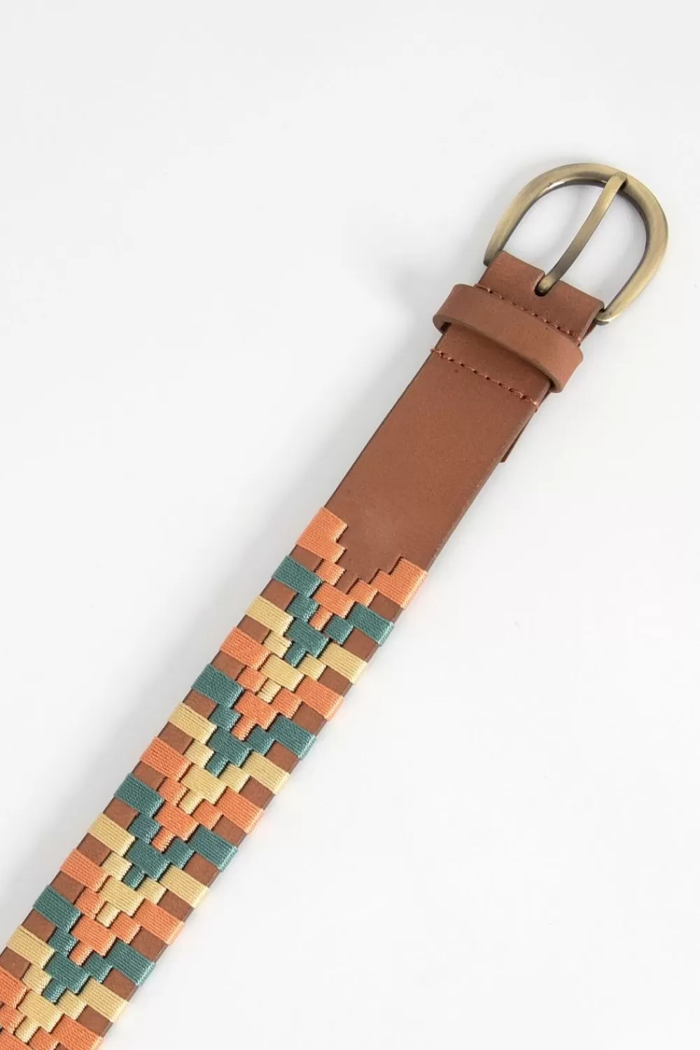 Dames Sissy-Boy Riemen>Bruine Leren Riem Met Multicolour Patroon