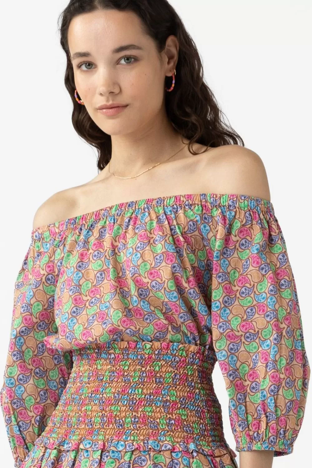 Dames Sissy-Boy T-Shirts En Tops>Colour Paisley Print Off Shoulder Top