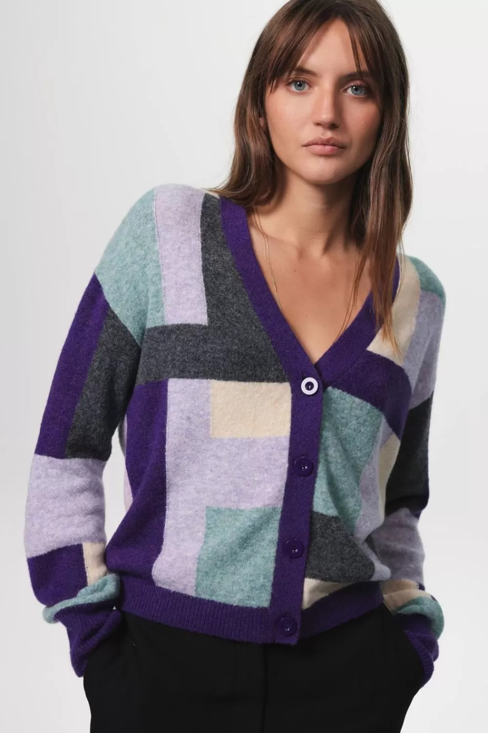 Dames Sissy-Boy Truien En Vesten>Colourblock Vest Met Knopen