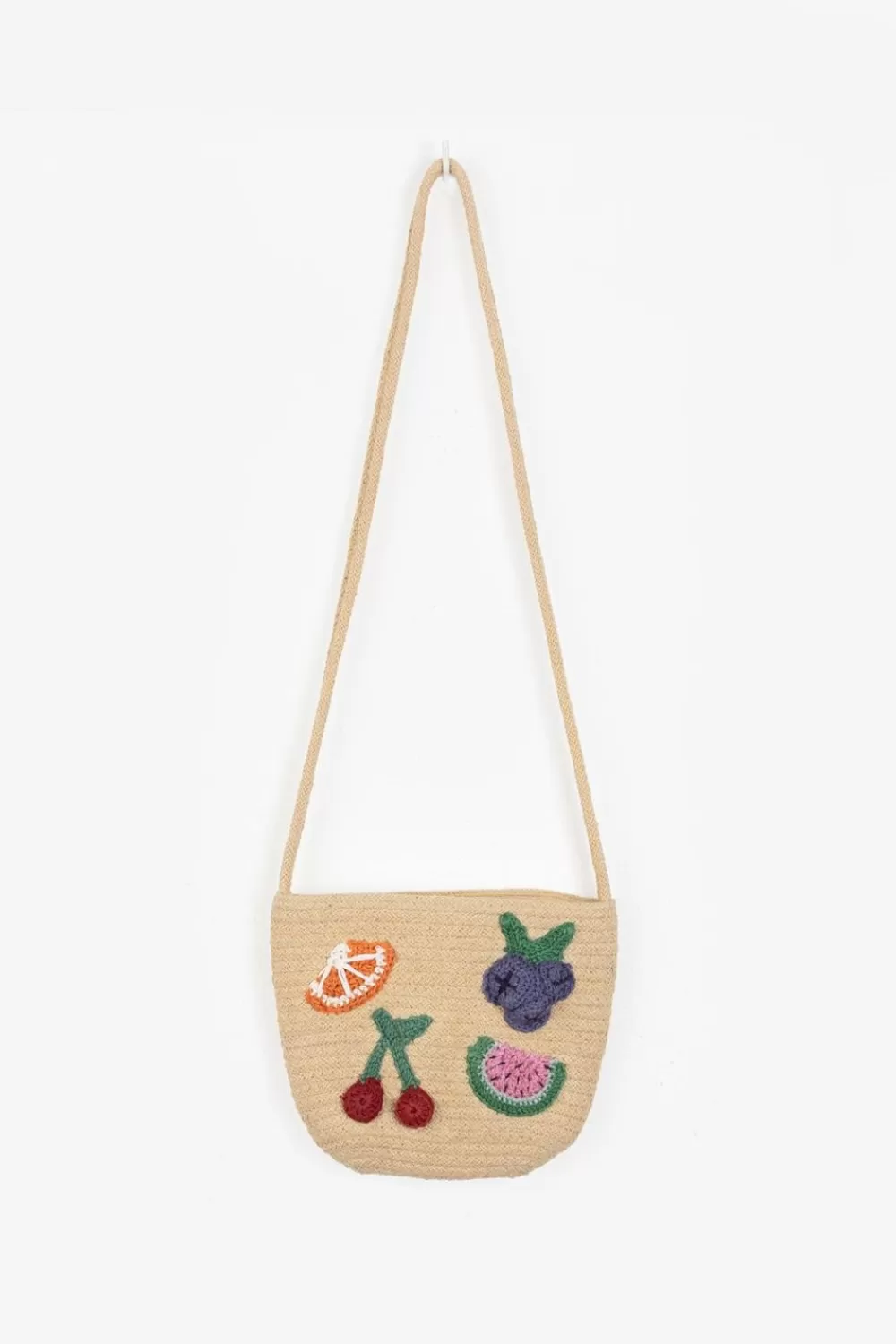 Kids Sissy-Boy Accessoires>Crossbody Tas Van Stro Met Gehaakte Fruit Emblemen