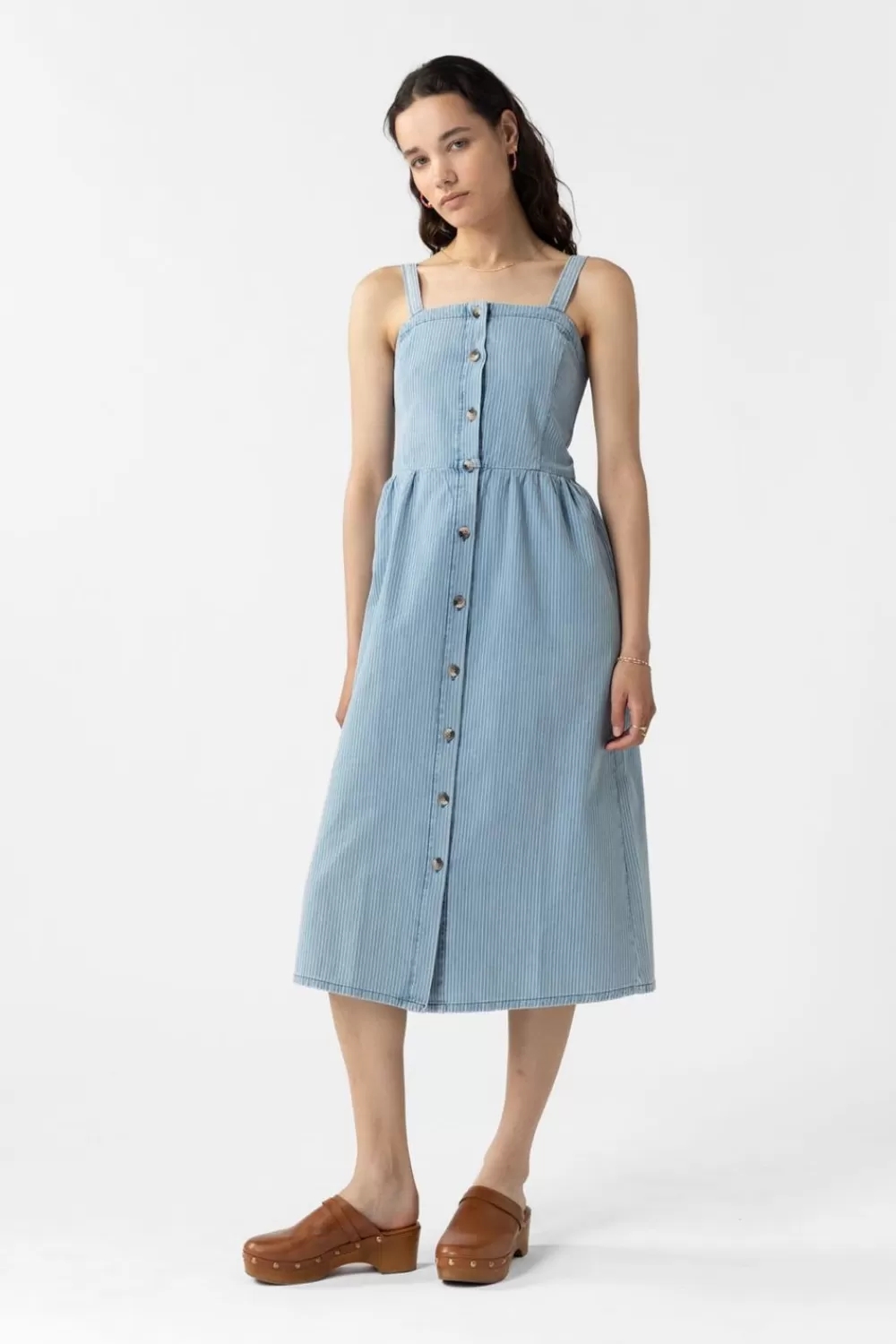 Dames Sissy-Boy Jurken>Denim Gestreepte Jurk Met Knoopsluiting