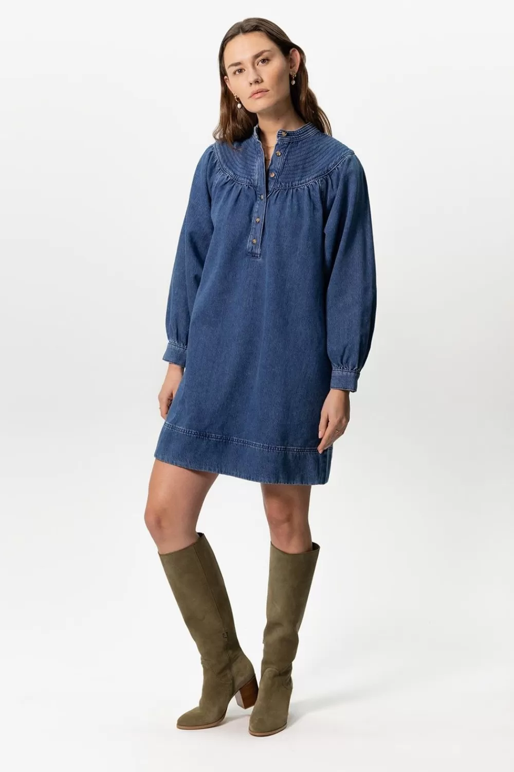 Dames Sissy-Boy Jurken>Denim Jurk Met Pofmouwen