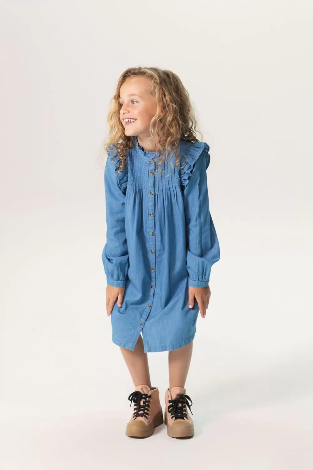 Kids Sissy-Boy Jurken>Denim Jurk Met Ruffle Details En Pintucks