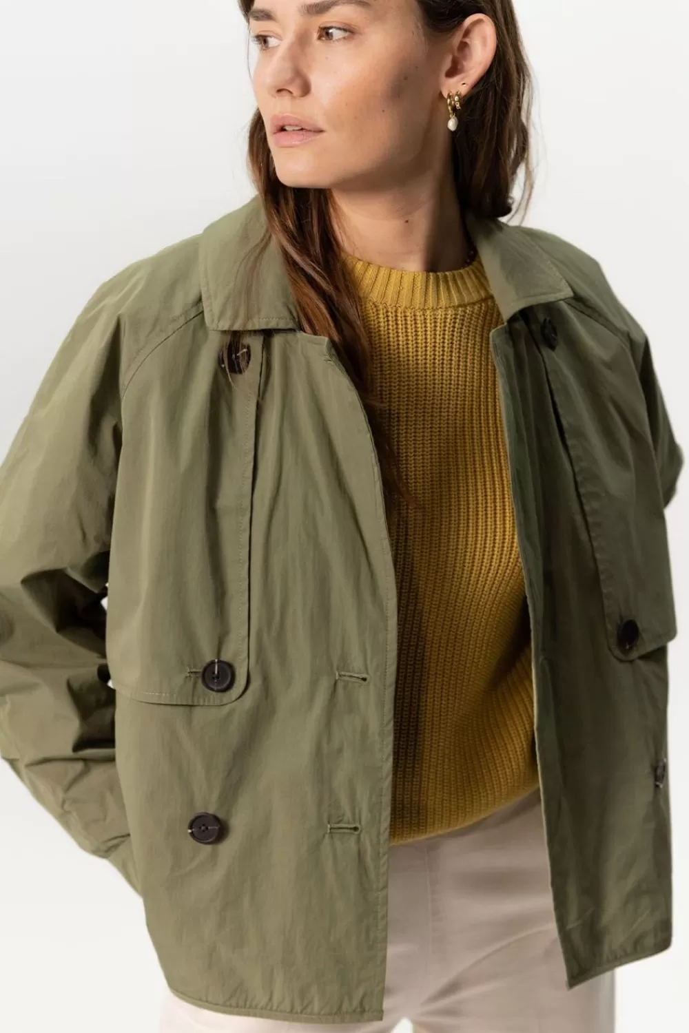 Dames Sissy-Boy Jassen>Donker E Korte Trenchcoat