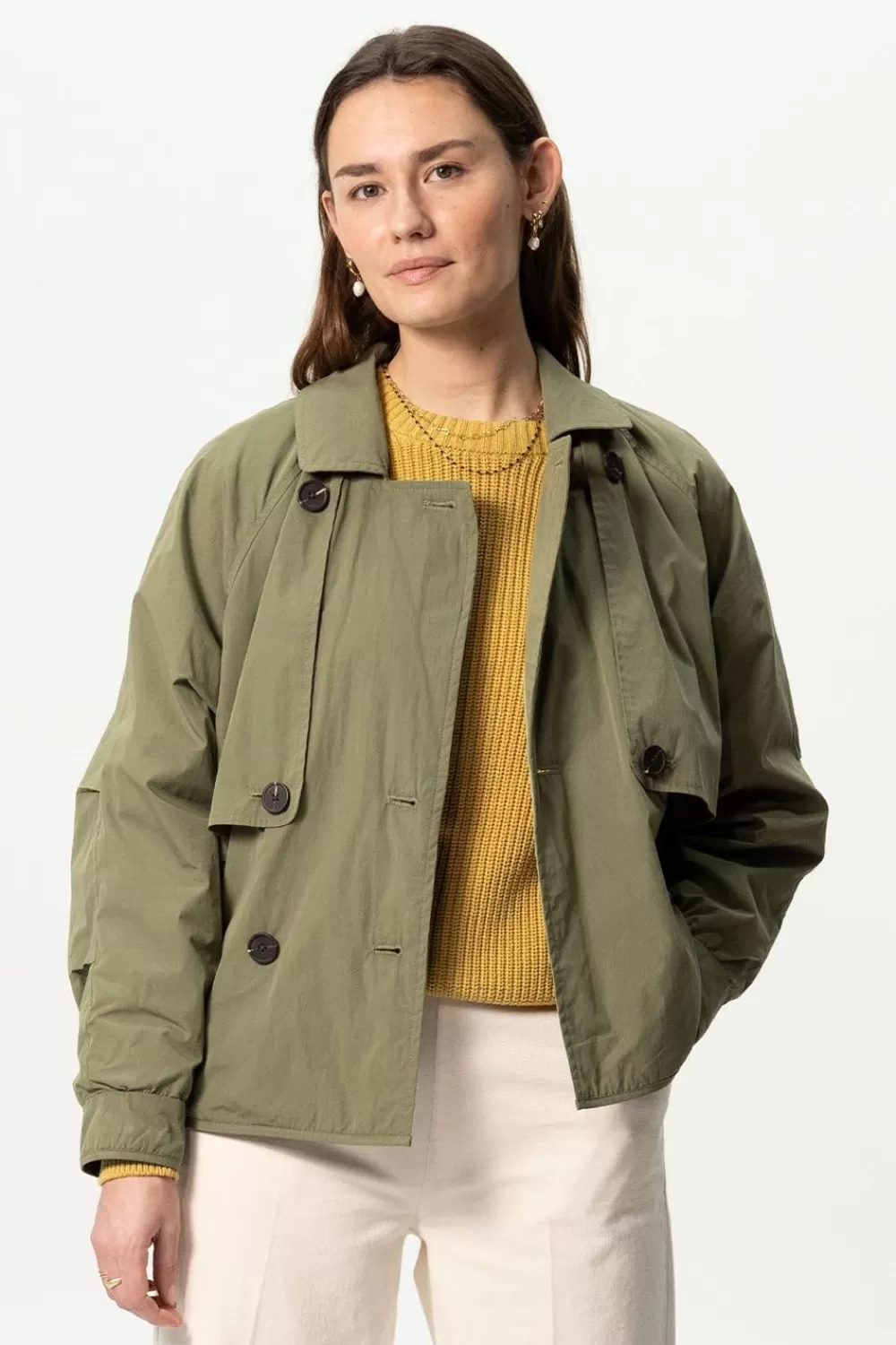 Dames Sissy-Boy Jassen>Donker E Korte Trenchcoat