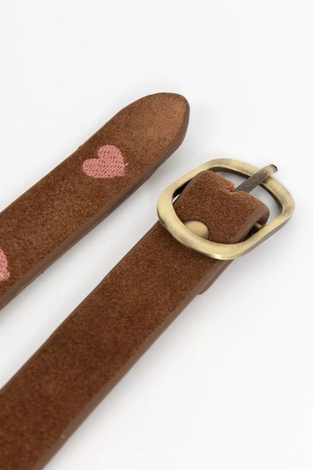 Dames Sissy-Boy Riemen>Donker E Suede Riem Met Roze Hartjes Embroidery