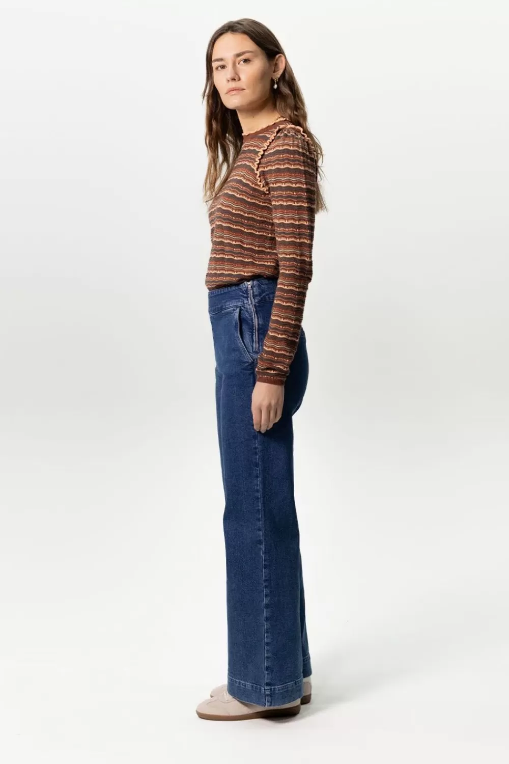 Dames Sissy-Boy Broeken>Donker E Wide Leg Denim Broek Met Rits