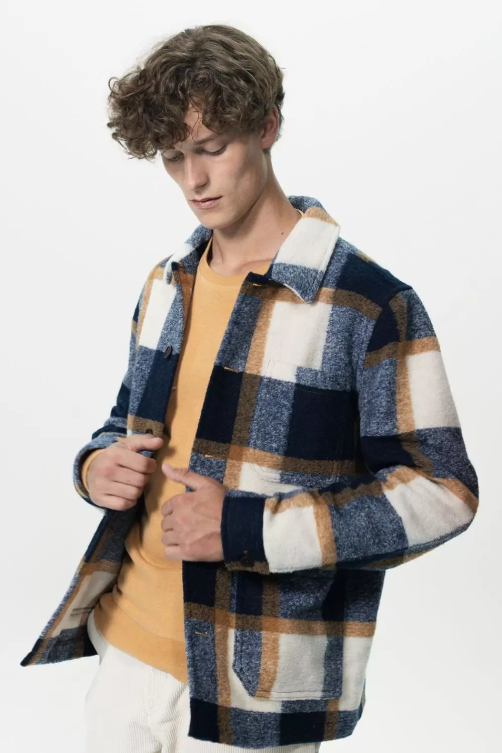 Heren Sissy-Boy Blazers En Jasjes>Donkerblauw Geruit Wollen Jasje