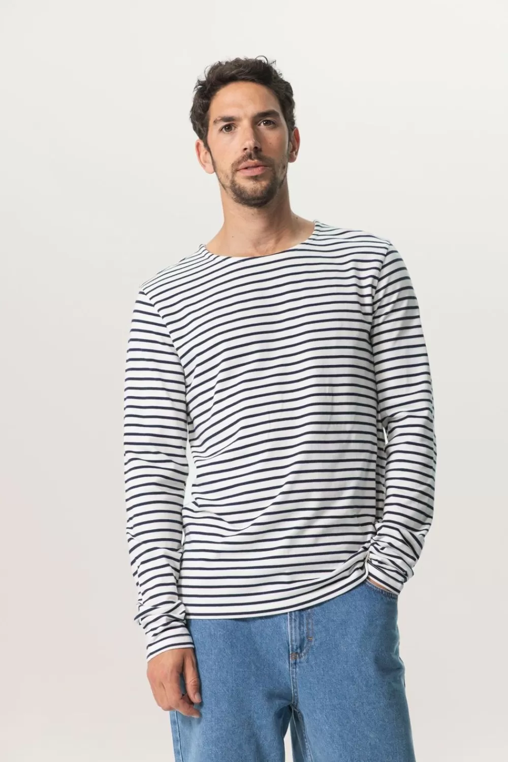 Heren Sissy-Boy T-Shirts>Donkerblauw Gestreept Longsleeve T-Shirt