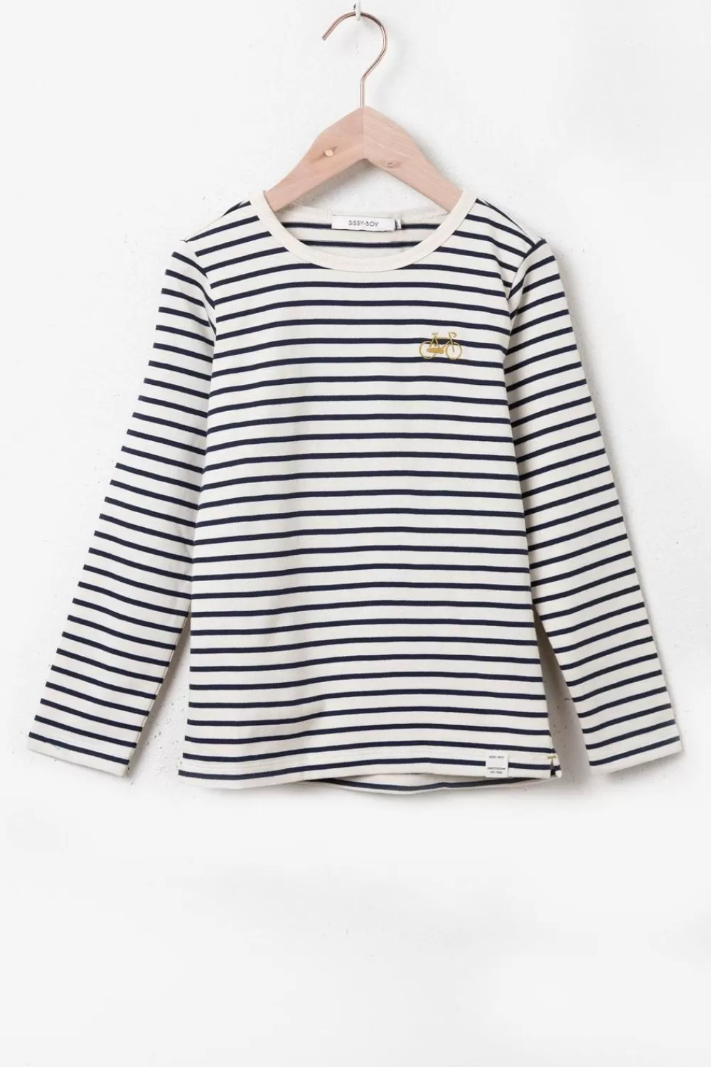 Kids Sissy-Boy T-Shirts En Polo'S>Donkerblauw Gestreept Longsleeve T-Shirt Met Fiets