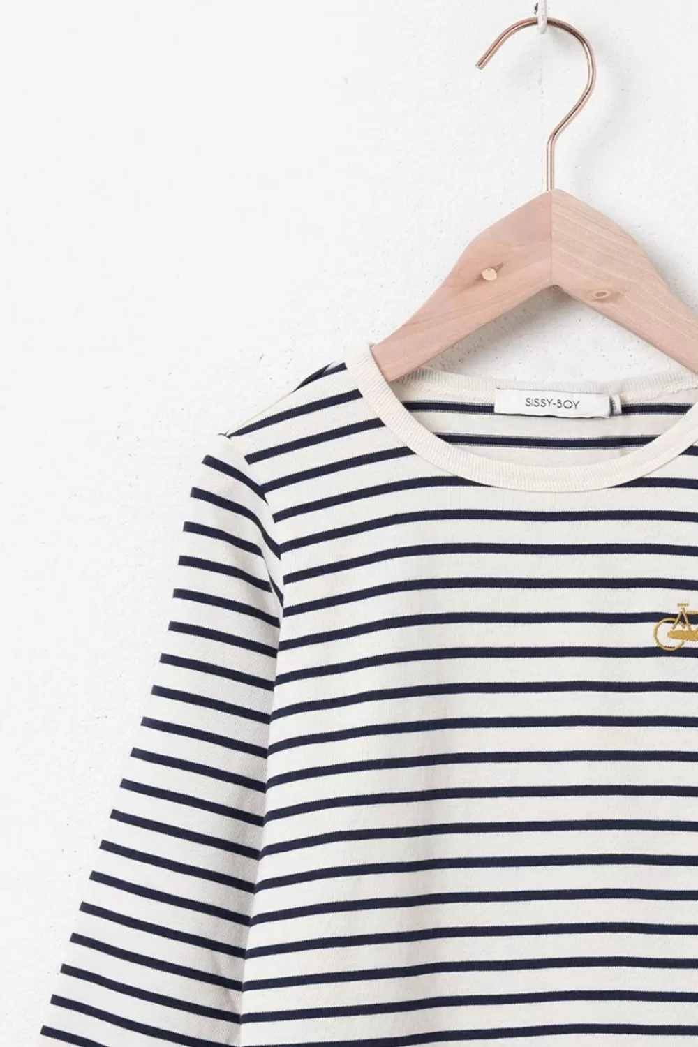 Kids Sissy-Boy T-Shirts En Polo'S>Donkerblauw Gestreept Longsleeve T-Shirt Met Fiets