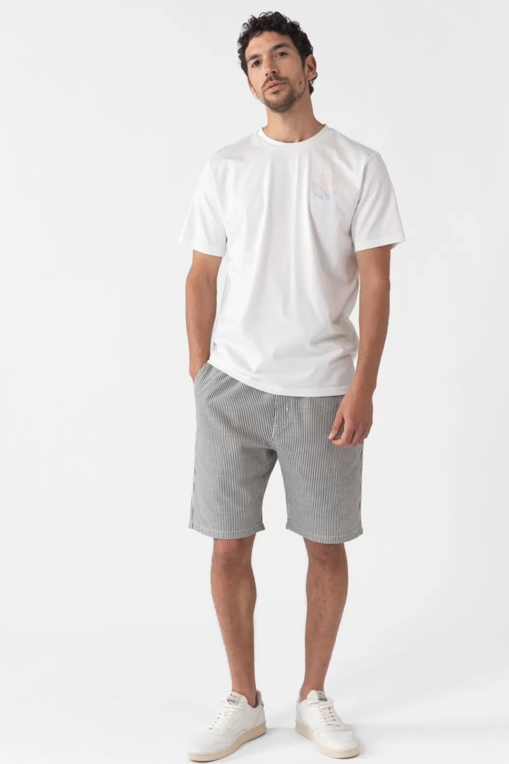 Heren Sissy-Boy Broeken>Donkerblauw Gestreepte Chino Short