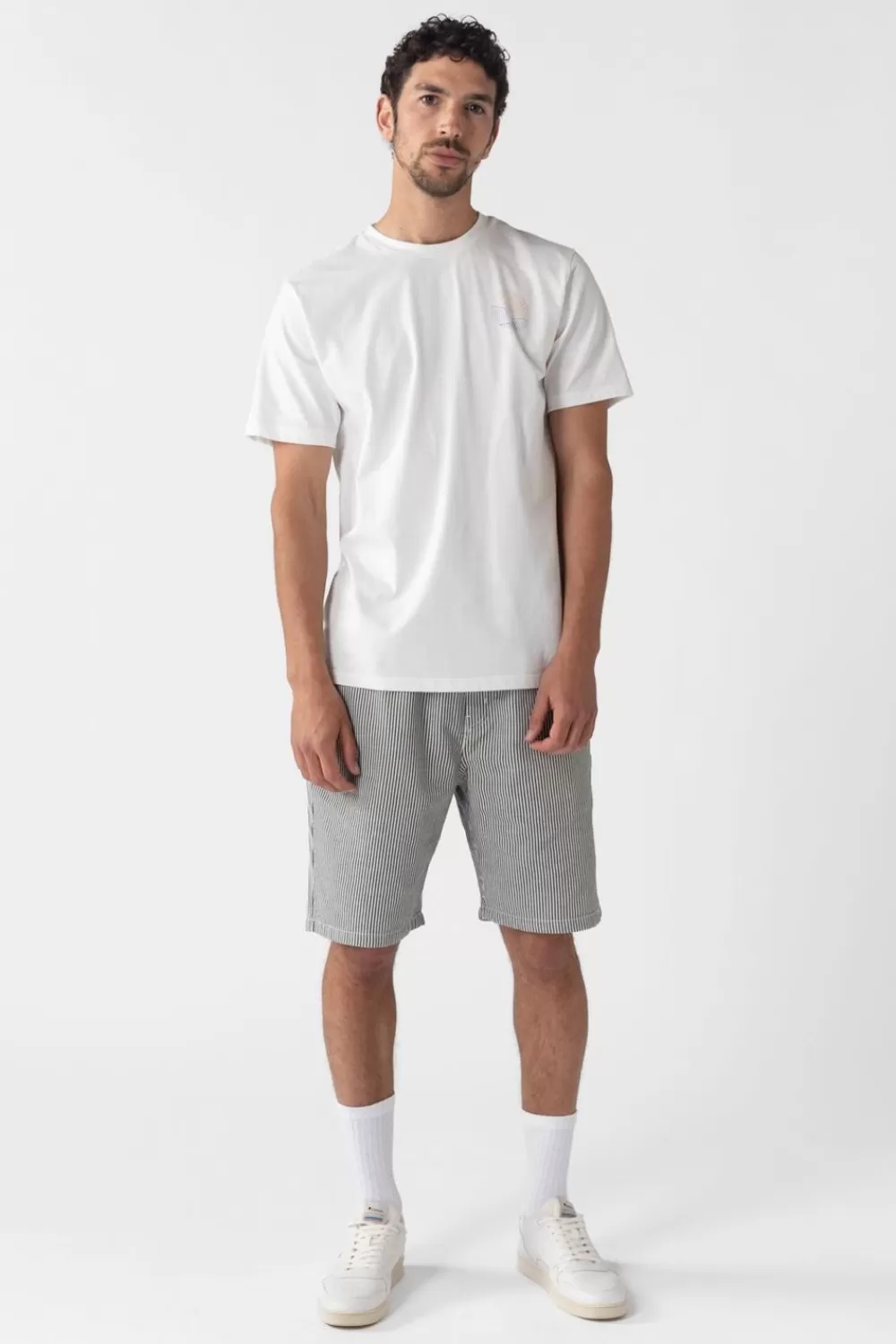 Heren Sissy-Boy Broeken>Donkerblauw Gestreepte Chino Short