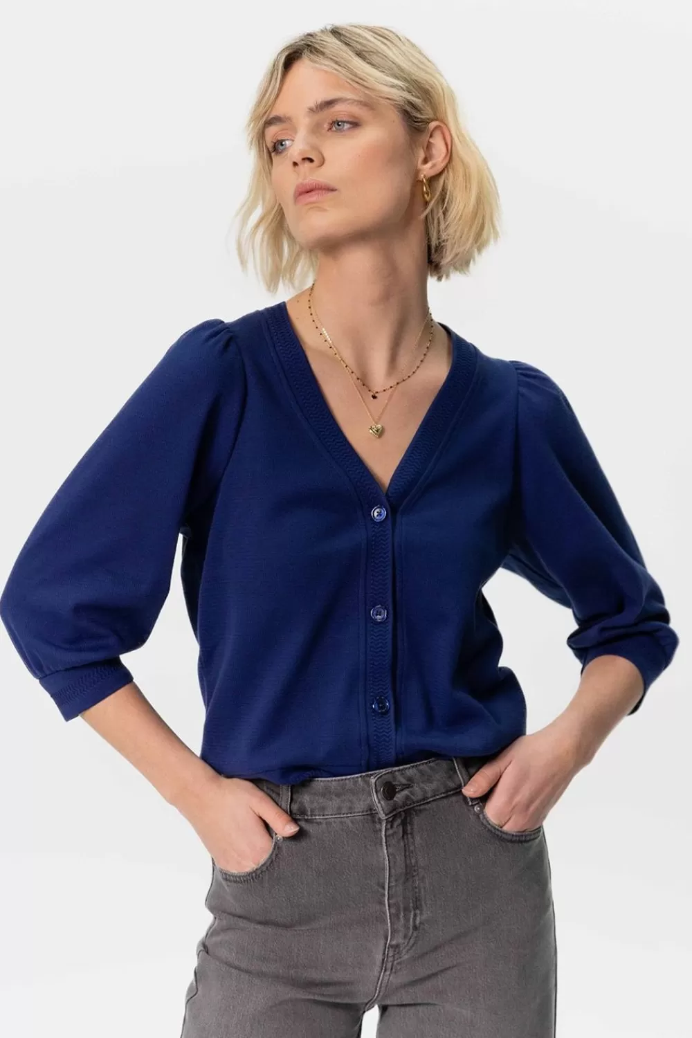 Dames Sissy-Boy Truien En Vesten>Donkerblauw Jersey Vestje Met Structuur