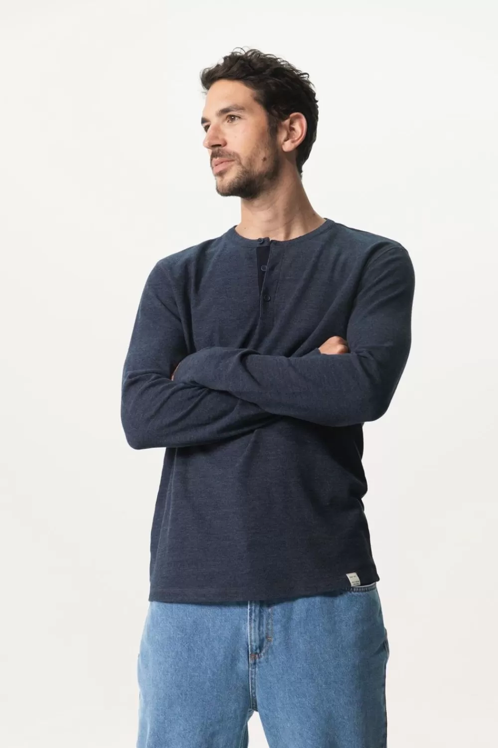 Heren Sissy-Boy T-Shirts>Donkerblauw Katoenen Henley T-Shirt