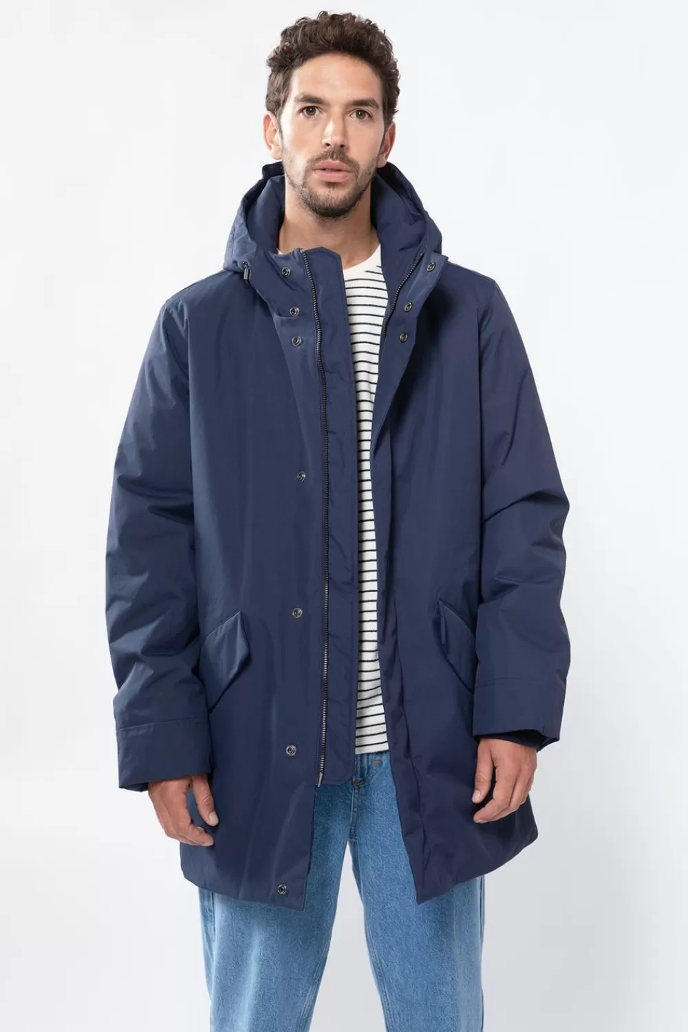 Heren Sissy-Boy Jassen>Donkerblauwe Lange Parka