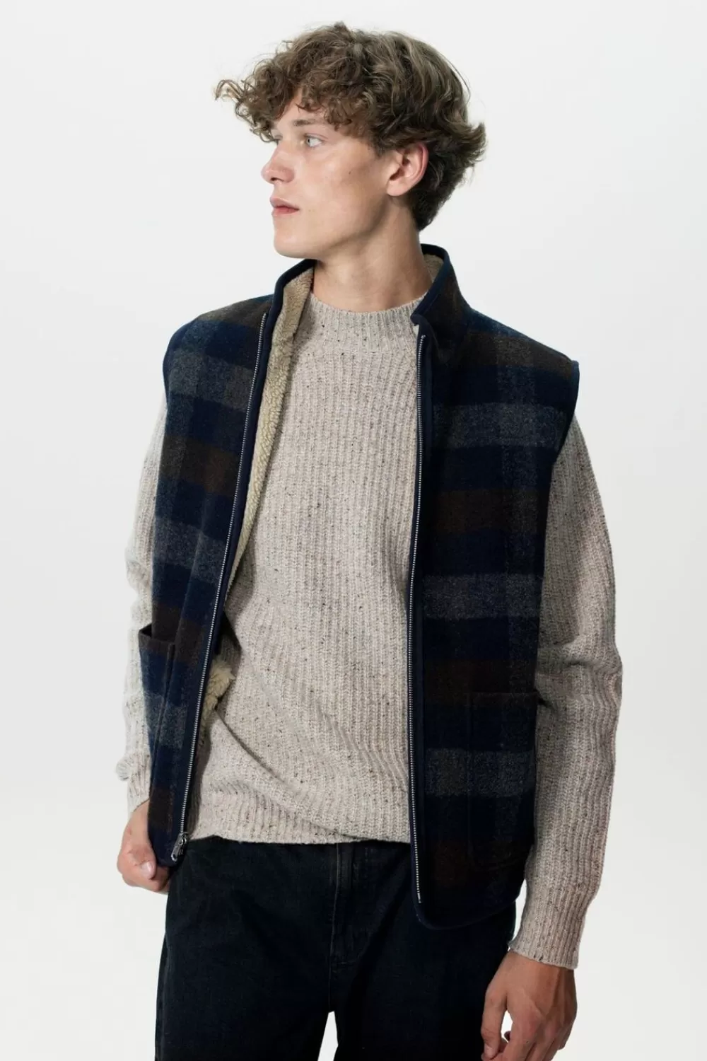 Heren Sissy-Boy Blazers En Jasjes>Donkerblauwe Wollen Reversible Bodywarmer