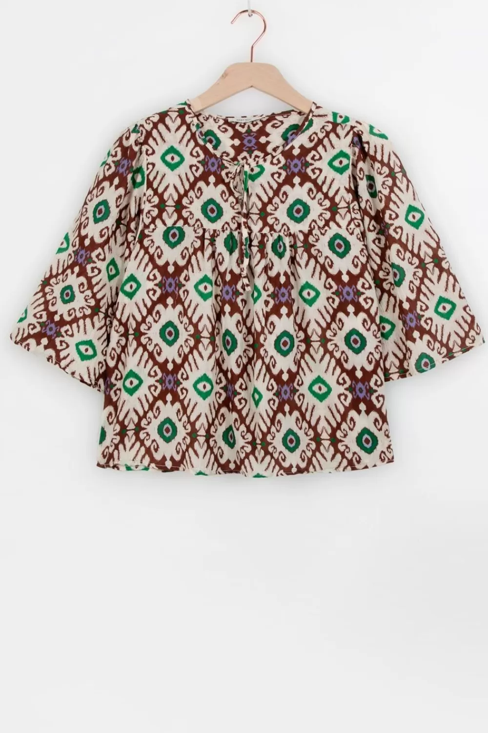 Dames Sissy-Boy T-Shirts En Tops>Donkerbruine A-Lijn Top Met Ikat Print