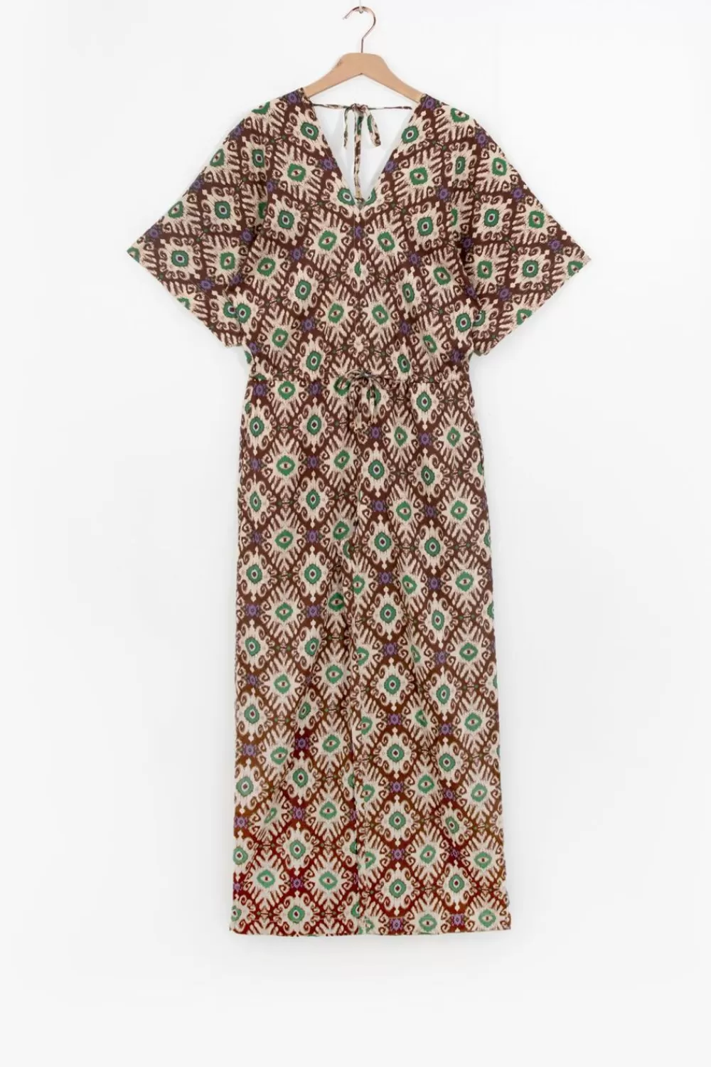 Dames Sissy-Boy Broeken>Donkerbruine Kaftan Jumpsuit Met Ikat Print