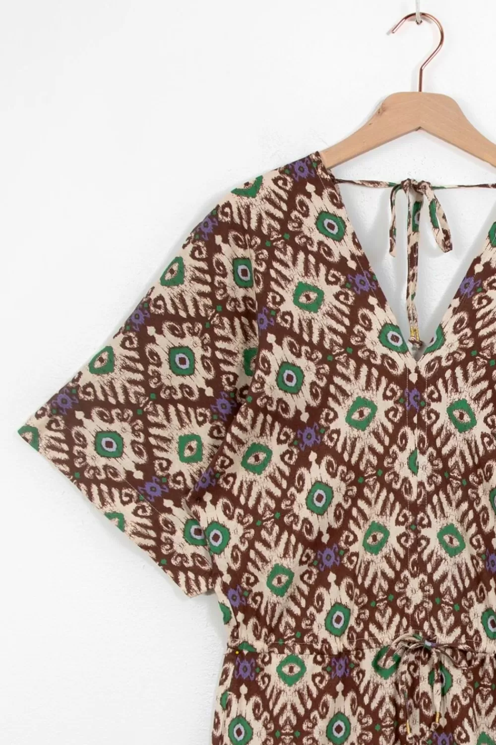 Dames Sissy-Boy Broeken>Donkerbruine Kaftan Jumpsuit Met Ikat Print
