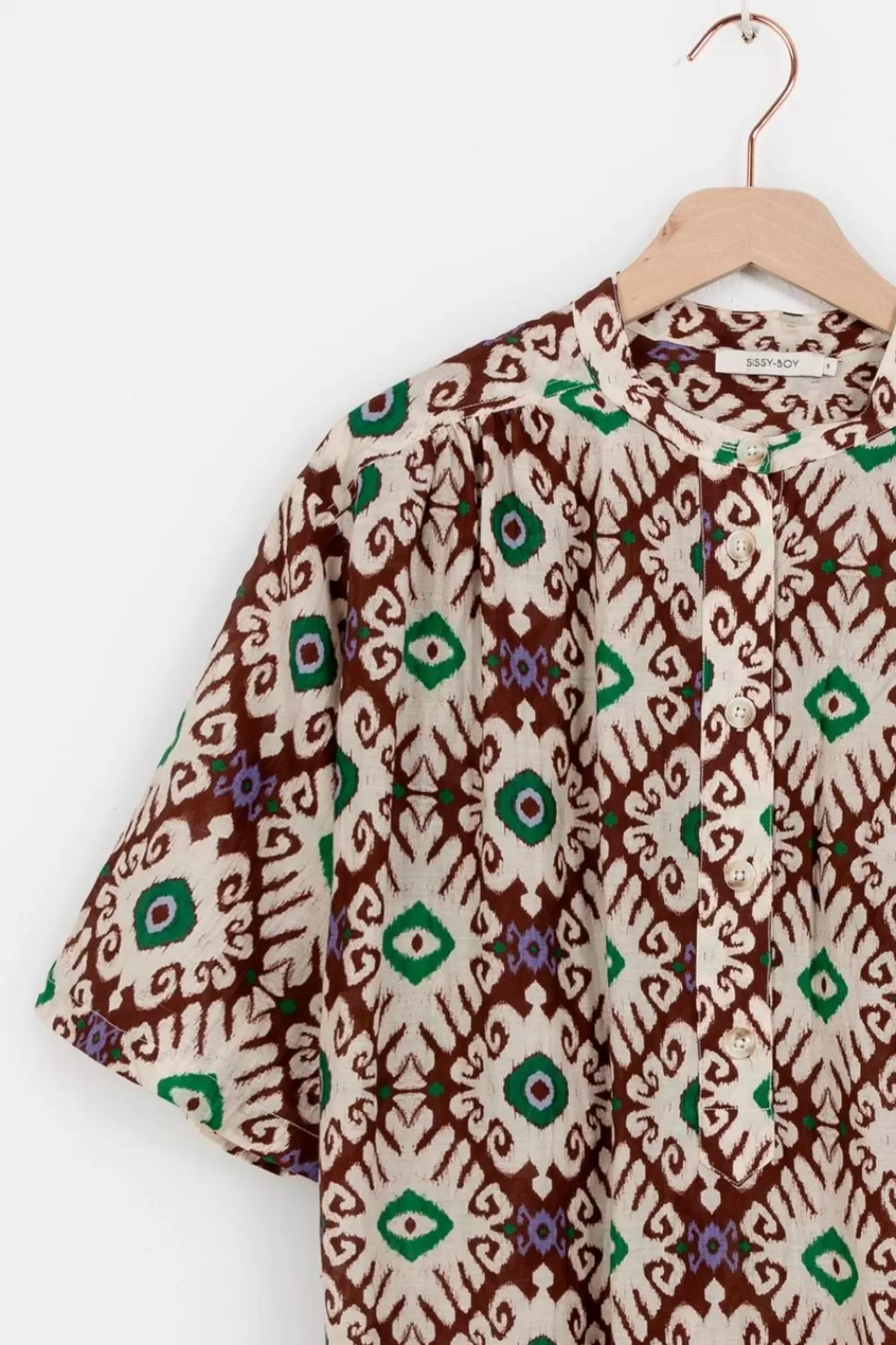 Dames Sissy-Boy Jurken>Donkerbruine Midi Jurk Met Ikat Print