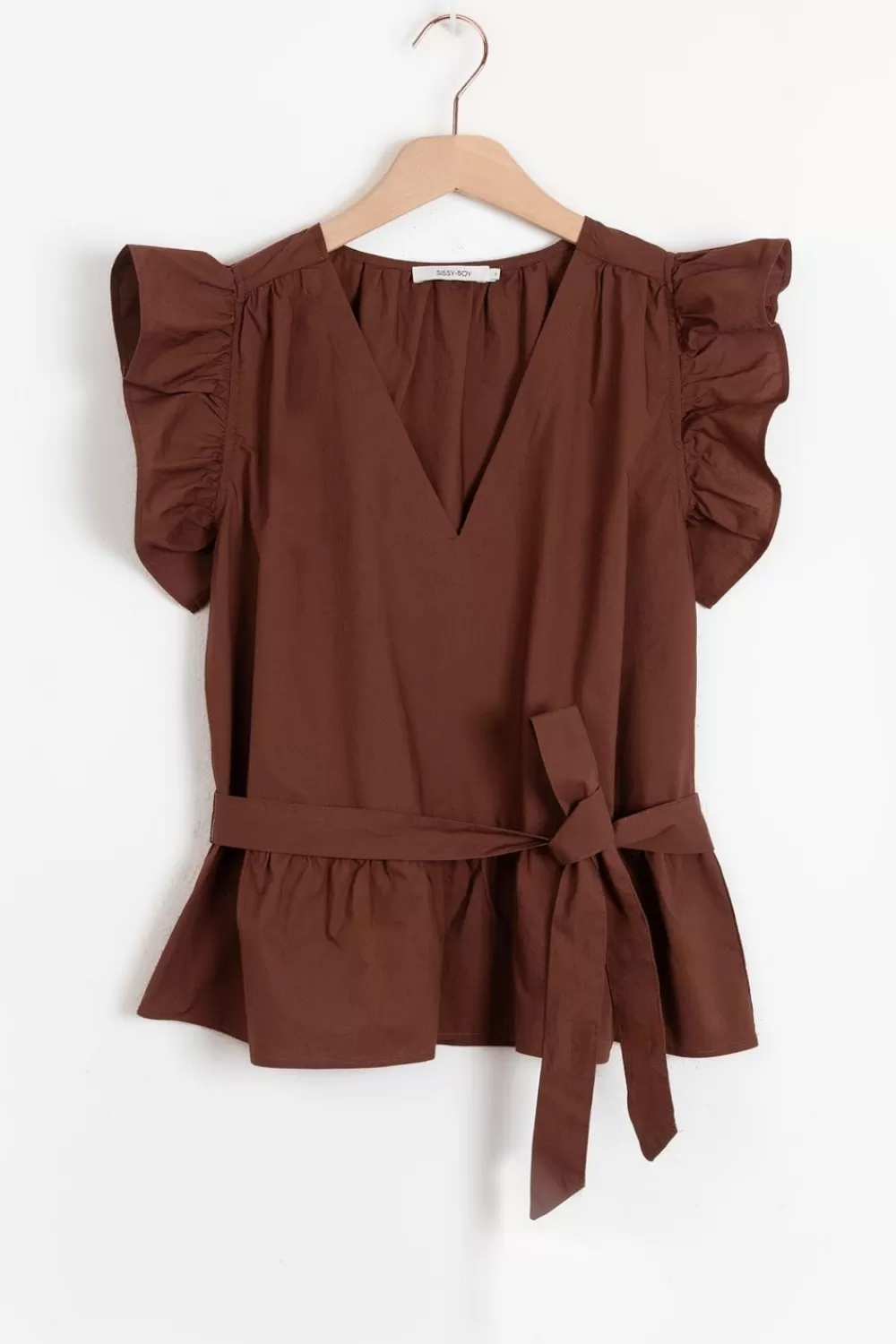 Dames Sissy-Boy T-Shirts En Tops>Donkerbruine Mouwloze Top Met Ruffles