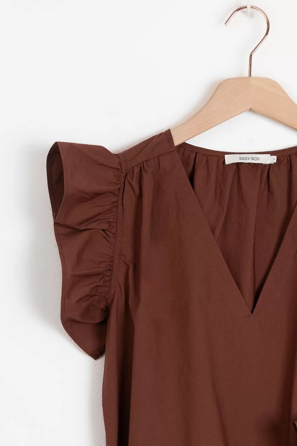 Dames Sissy-Boy T-Shirts En Tops>Donkerbruine Mouwloze Top Met Ruffles
