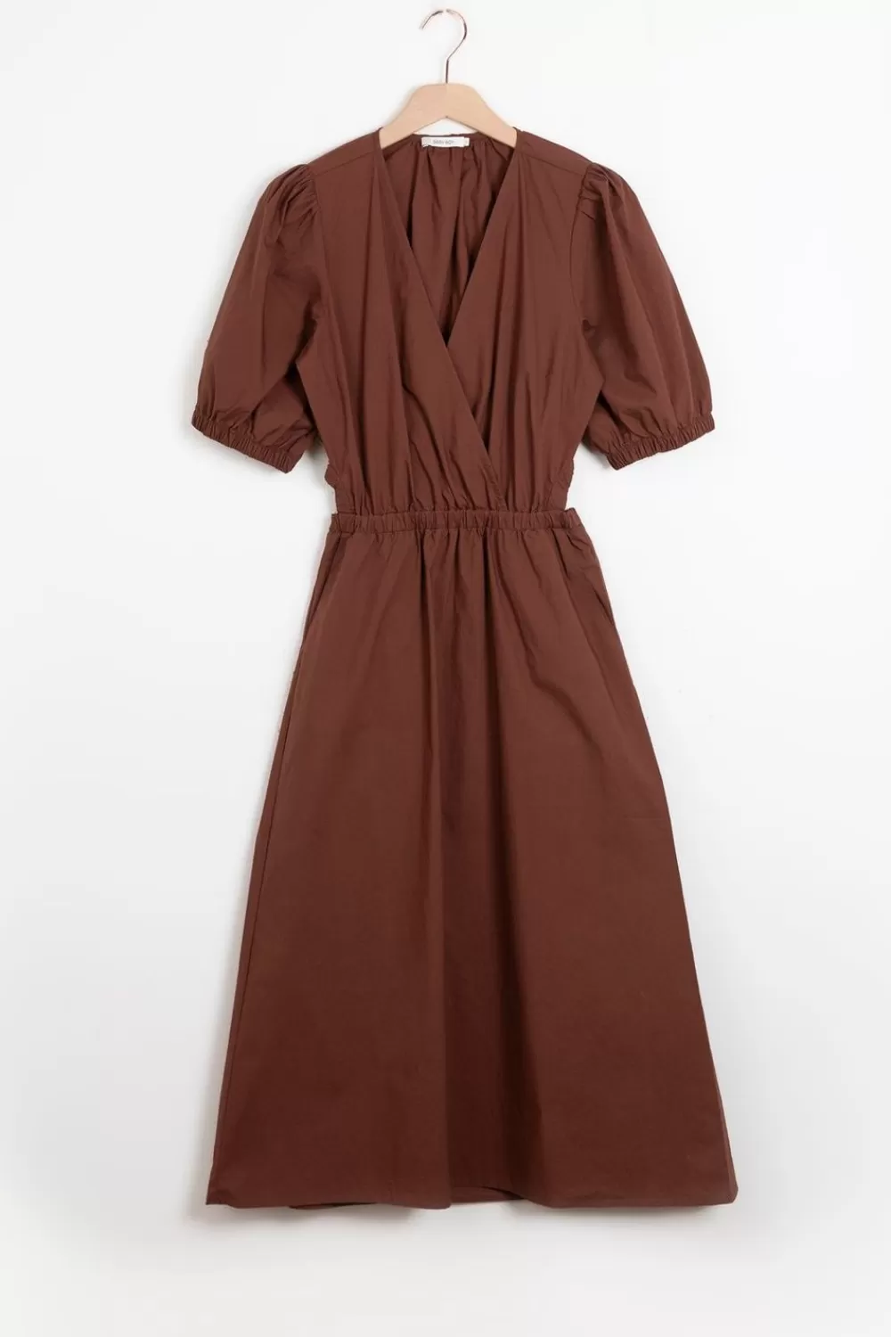 Dames Sissy-Boy Jurken>Donkerbruine Poplin Jurk Met Open Rug
