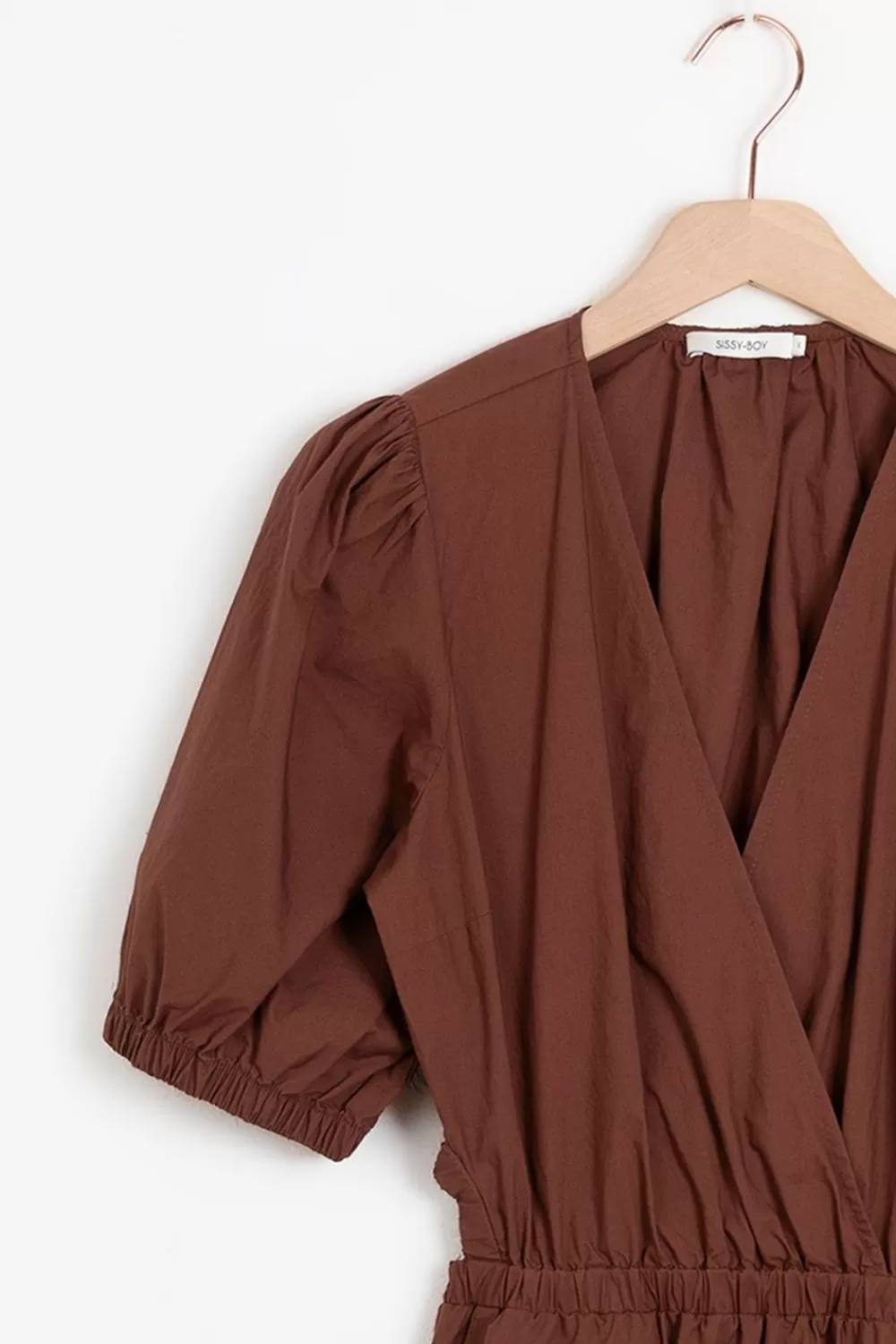 Dames Sissy-Boy Jurken>Donkerbruine Poplin Jurk Met Open Rug