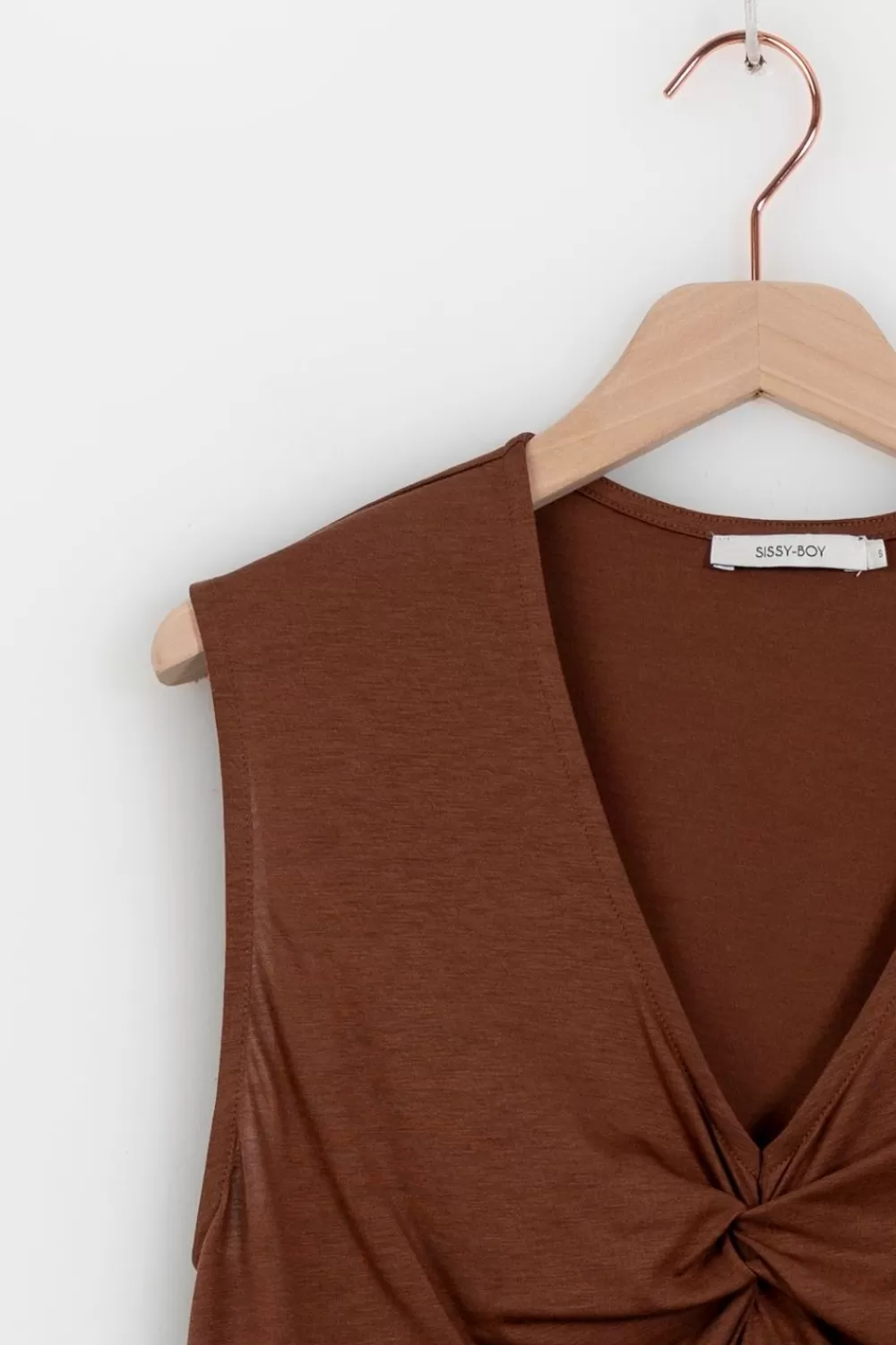 Dames Sissy-Boy T-Shirts En Tops>Donkerbruine Top Met Knoopdetail
