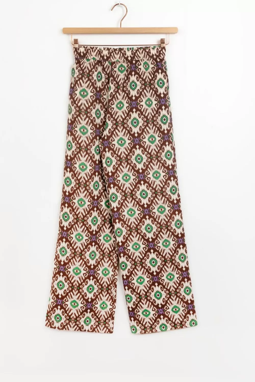 Dames Sissy-Boy Broeken>Donkerbruine Wide Leg Broek Met Ikat Print